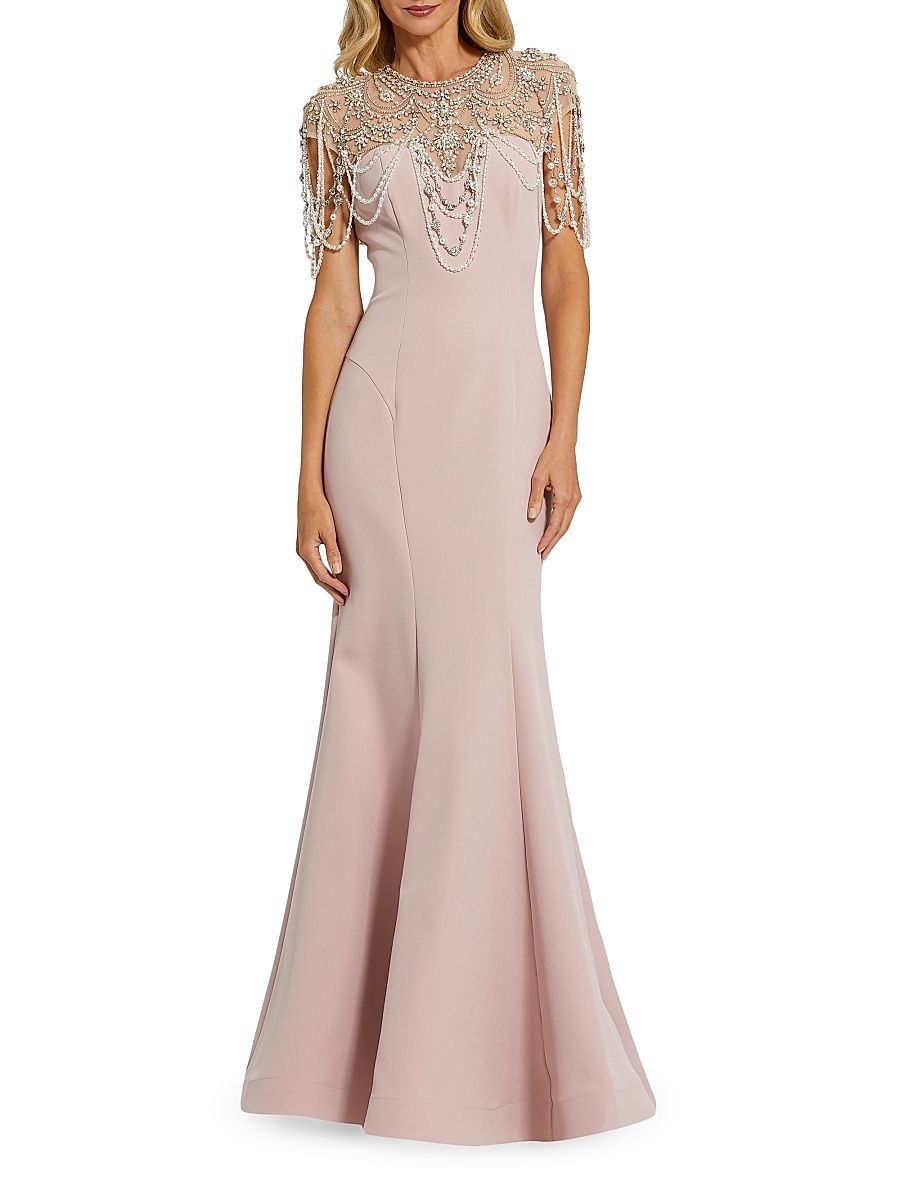 Women's Beaded Cap-Sleeve Mermaid Gown - Vintage Lilac - Size 16