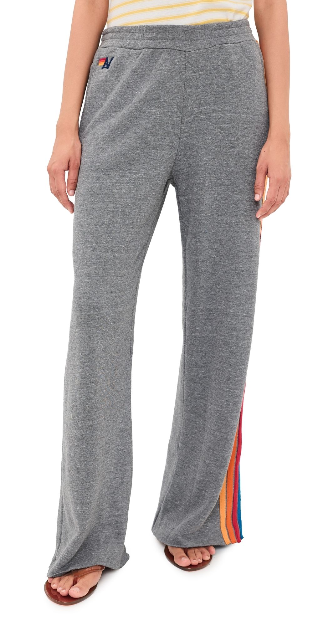 Aviator Nation 5 Stripe Wide Leg Sweatpants Heather Grey L