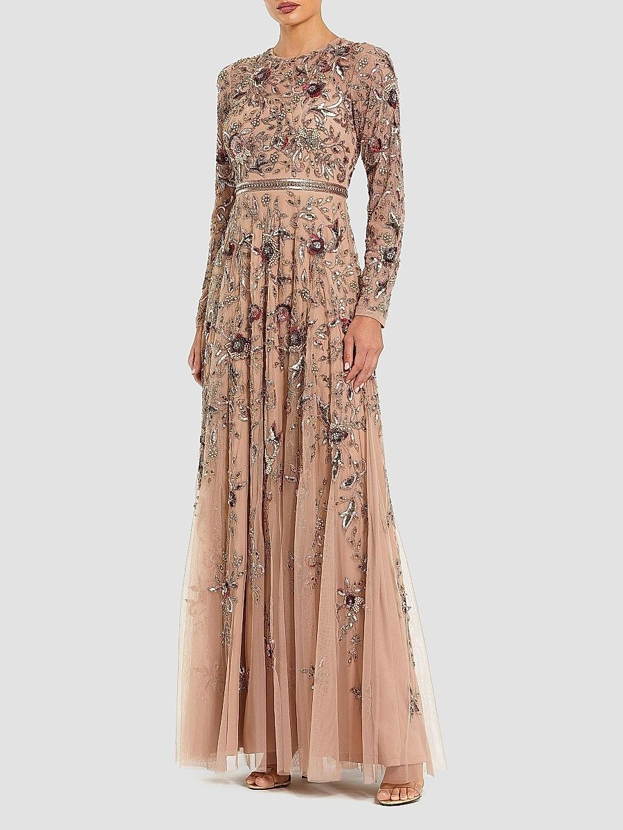 Mac Duggal Women's Floral-Embellished Mesh A-Line Gown - Midnight - Size 24