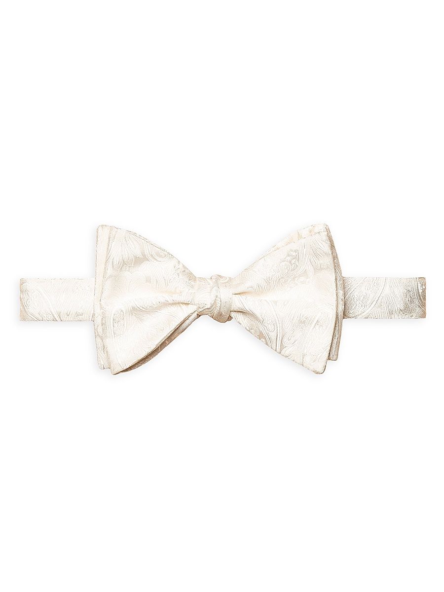 Men's Paisley Silk Jacquard Self-Tied Bow Tie - White