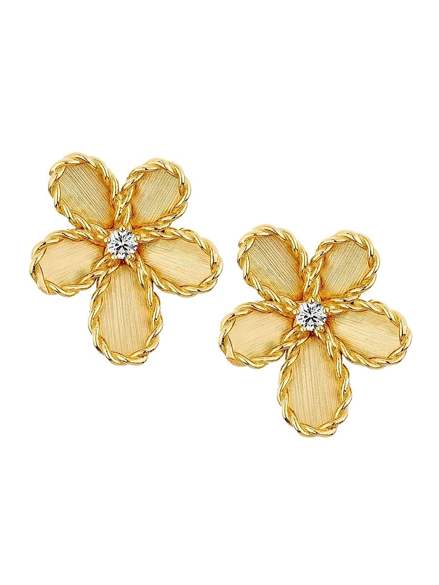 Women's Jasmine 18K Yellow Gold & 0.09 TCW Diamond Flower Earrings - Yellow Gold