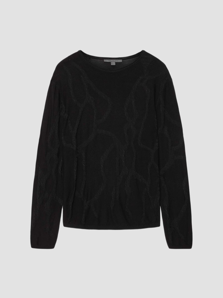 John Varvatos Men's Addison Broken Twist Cable Crewneck Sweater - Black - Size XXL