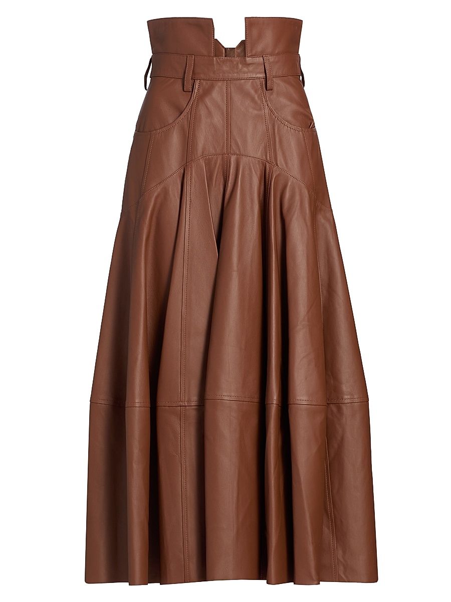 Women's Hypnotic Leather Double-Waist Midi-Skirt - Tan - Size 4