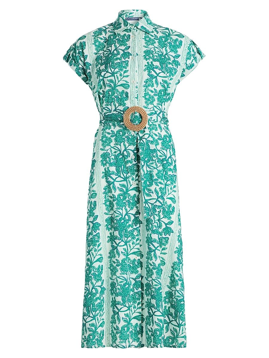 Women's Catherine Floral Cotton Midi-Dress - Green Serendipia - Size XS