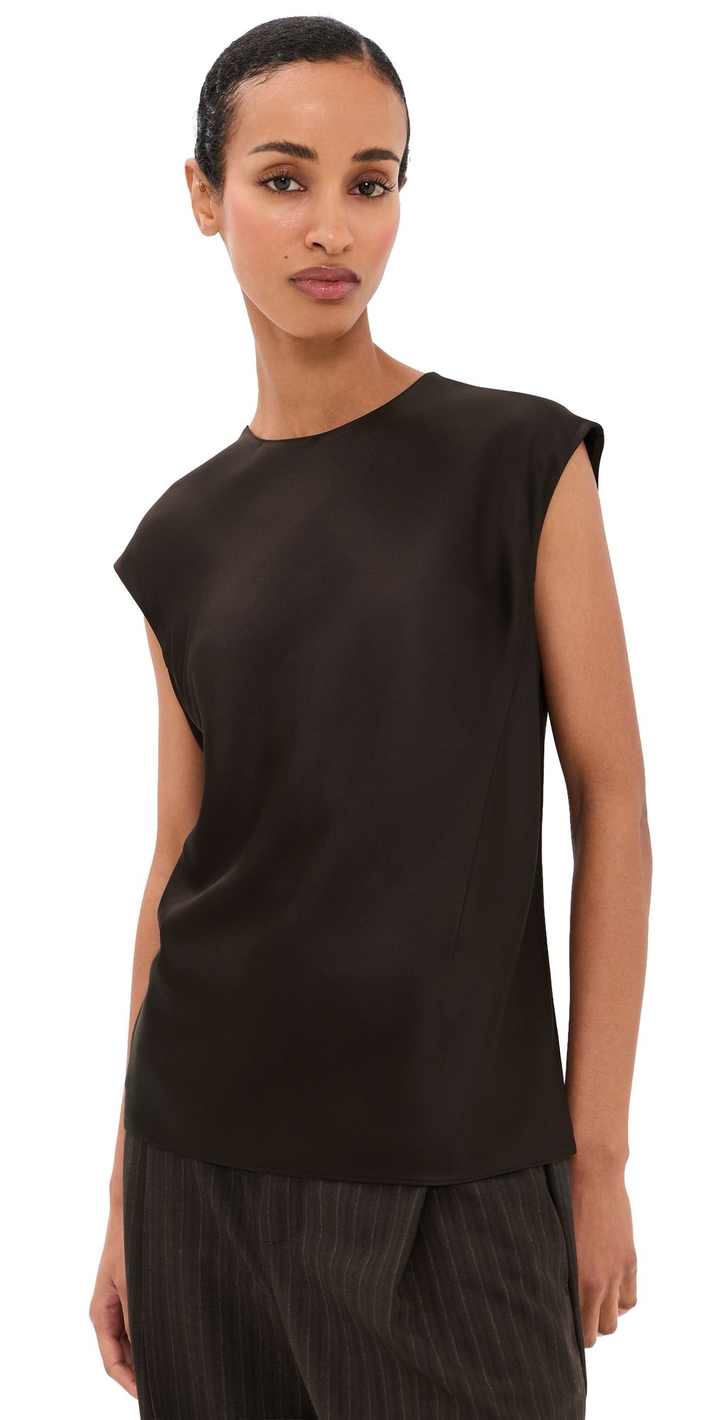 Vince Relaxed Cap Sleeve Crew Neck Top Cinderwood S
