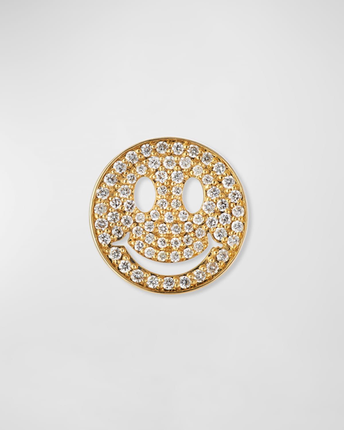 Large Pave Diamond Happy Face Stud Earring