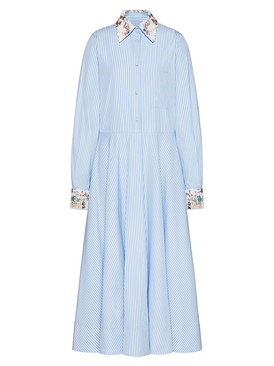 Women's Midi Dress In Poplin Classic Stripe - Azure White - Size 6