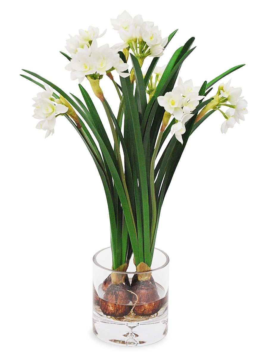 Everyday Floral Imitation Narcissus Flowers In Clear Vase