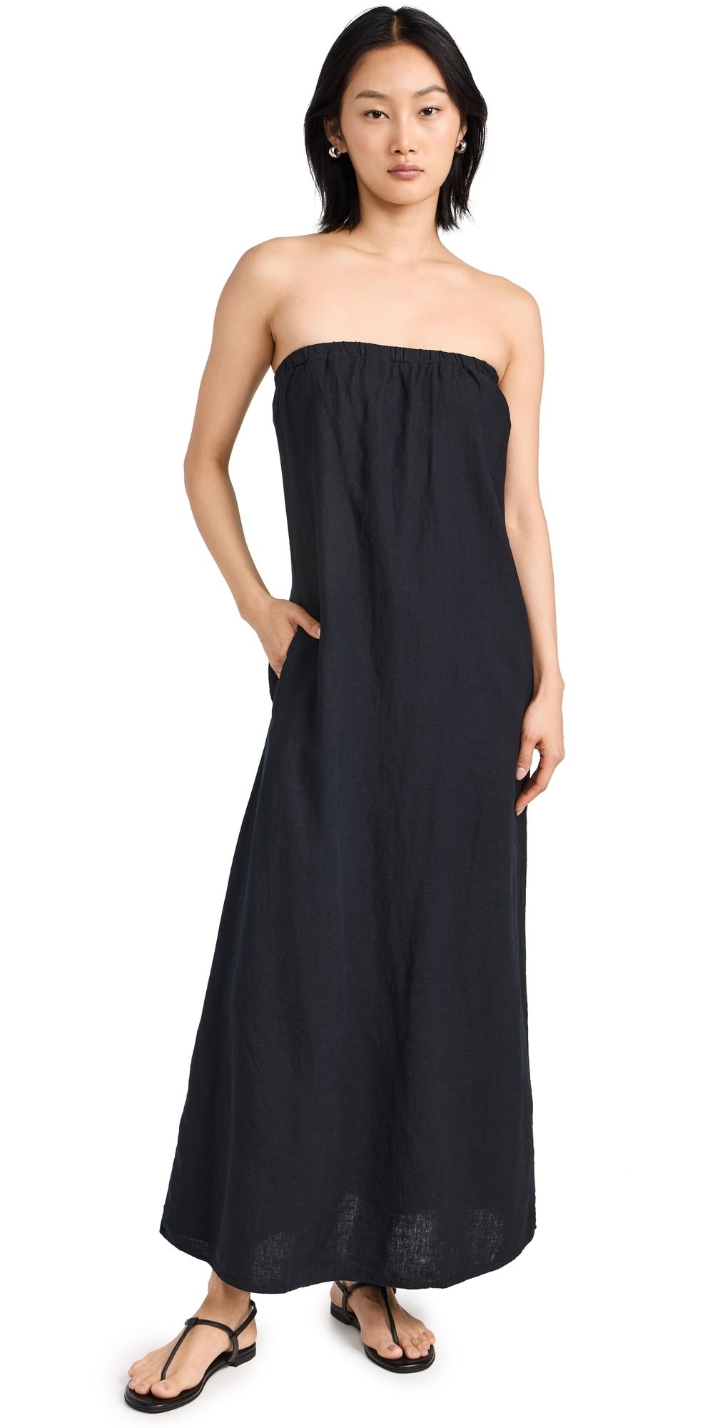 Stateside Linen Column Maxi Dress New Navy XS