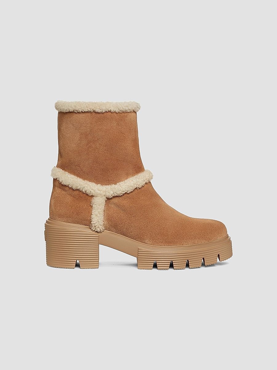 Women's Lennox Shearling-Trimmed Booties - New Camel - Size 12
