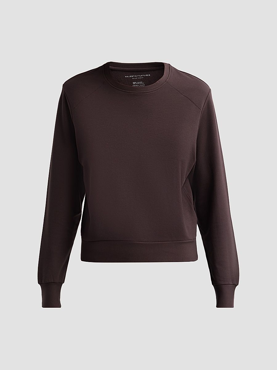 Majestic Filatures Women's French Terry Crop Crewneck Sweatshirt - Chocolate Mousse - Size XS