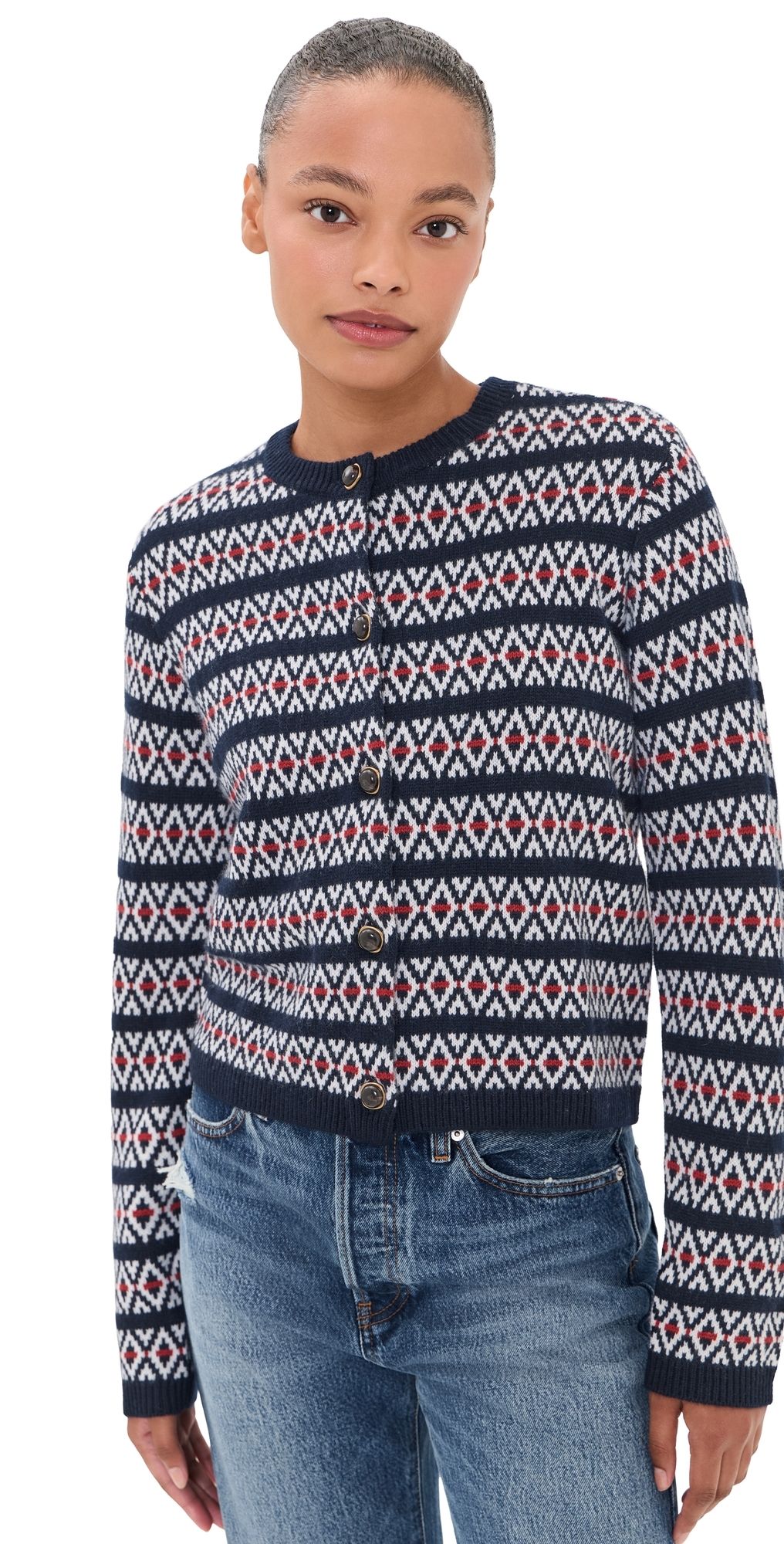 FRAME The Cashmere Cardigan NAVY FAIRISLE L