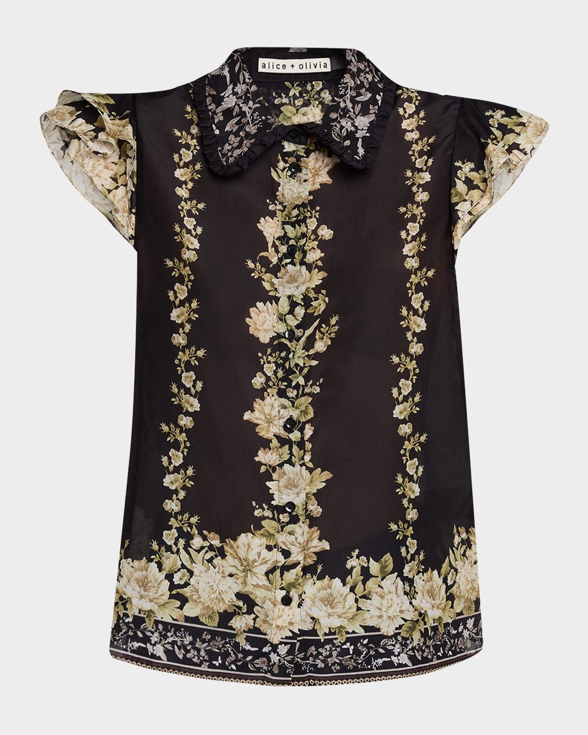 Martel Floral Flutter-Sleeve Blouse