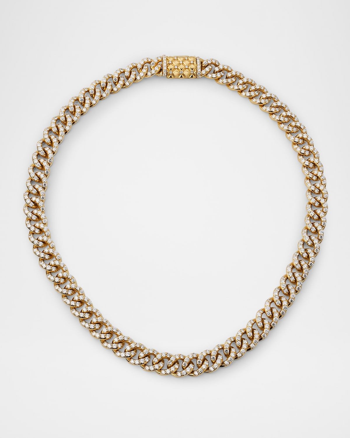 18K Yellow Gold Cuban Link Diamond Necklace, 16"L, 15.43