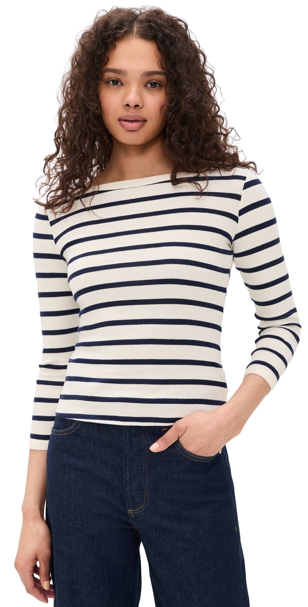 Citizens of Humanity Boat Neck Slim Tee Azure Stripe L