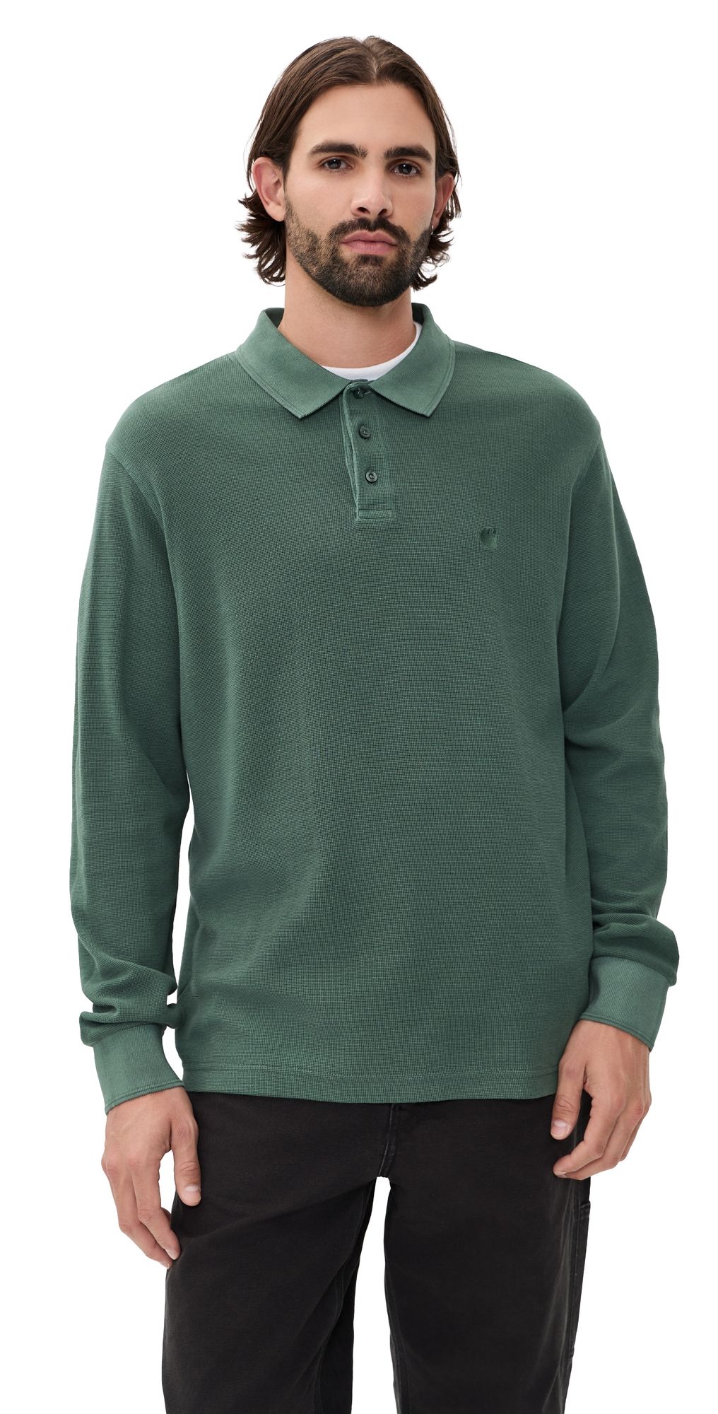Carhartt WIP Waffle Rugby Shirt Dark Scarab (Garment Dyed) M
