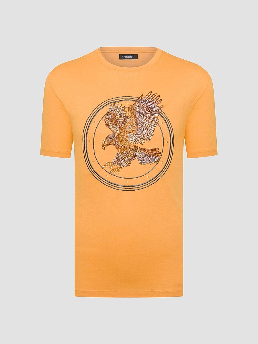 Stefano Ricci Men's Eagle Embroidered Design T-Shirt - Honey Yellow - Size Medium