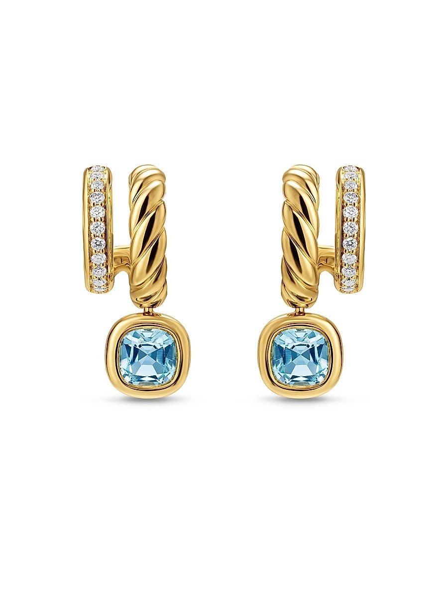 Women's DY Mercer Color Two Row Drop Earrings in 18K Yellow Gold - Sky Blue Topaz