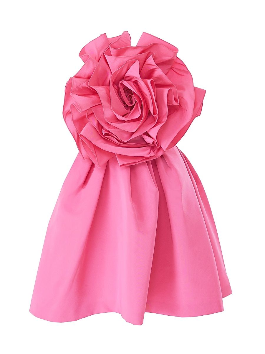 Women's Flower Strapless Silk Minidress - Happy Pink - Size 4