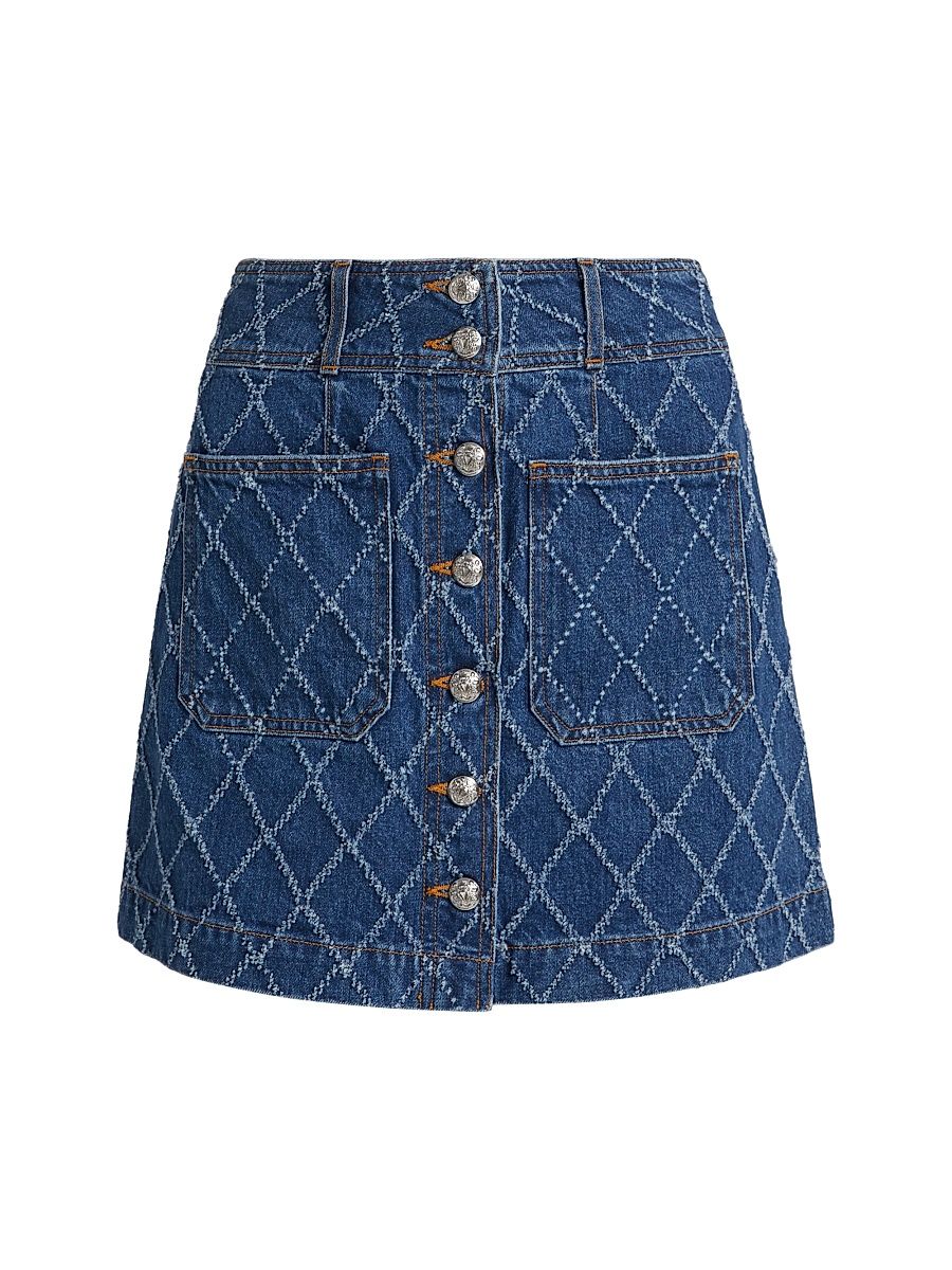Women's Moxie Perforated Diamond Denim Miniskirt - Blue Diamond - Size 10