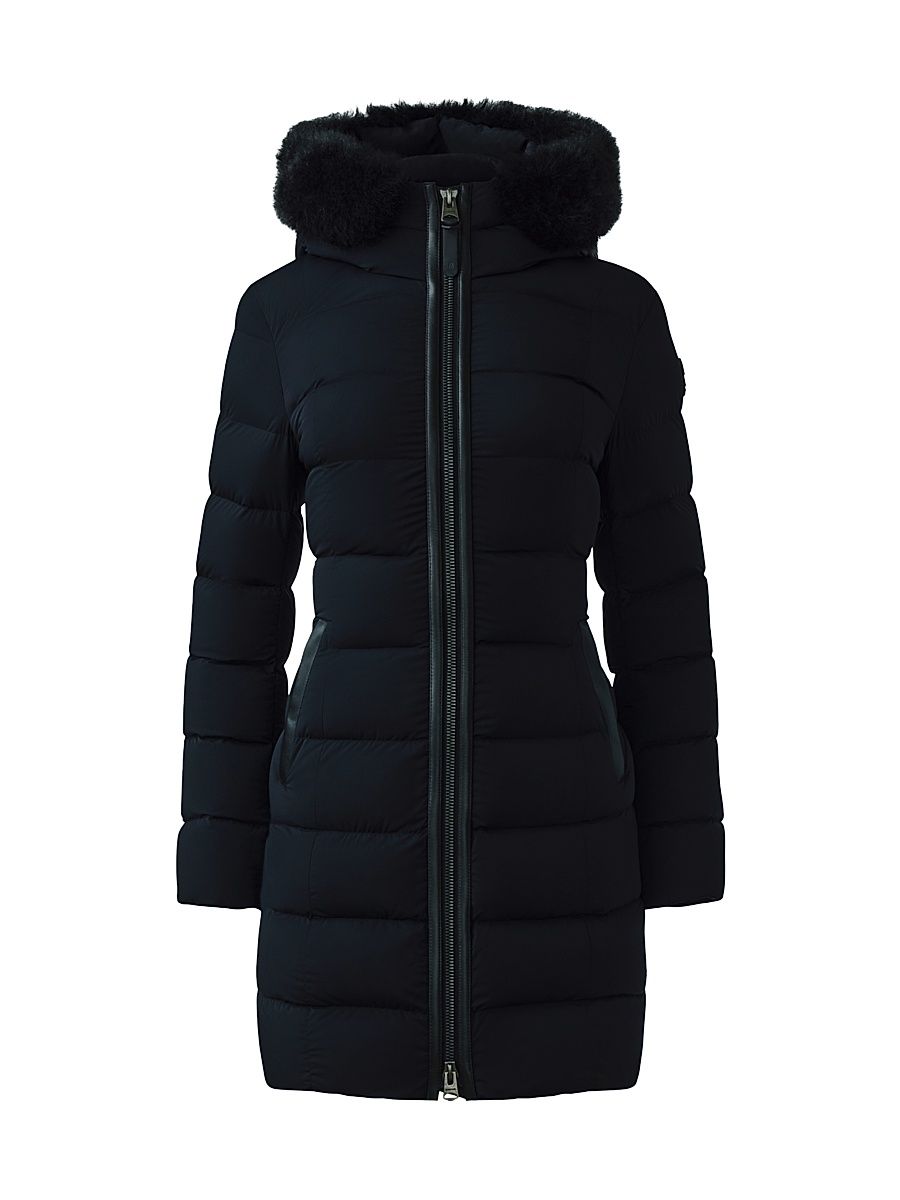 Women's Calla Shearling-Embellished Down Coat - Black - Size Large