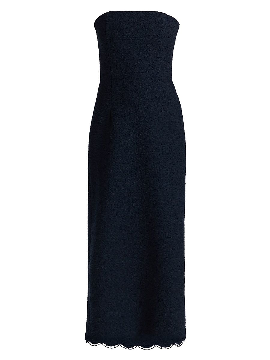 Women's Scallop-Hem Tweed Strapless Column Gown - Navy - Size 8