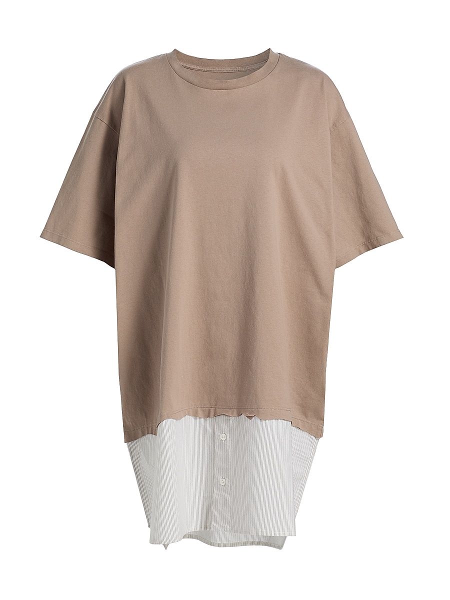 Women's Mixed Media Cotton T-Shirt Dress - Dune - Size XS