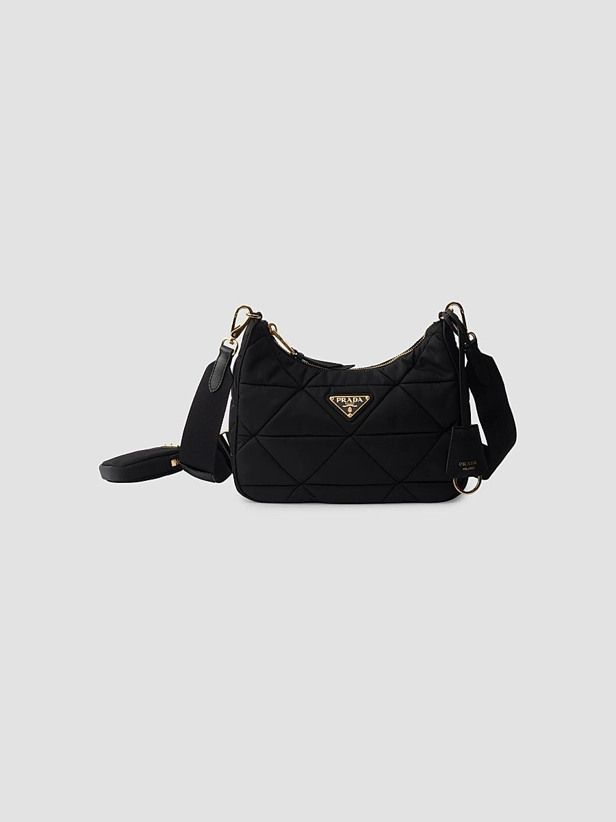 Women's Quilted Re-Nylon Shoulder Bag - Black