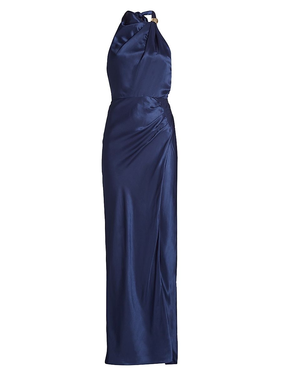 Women's Galilea Satin Column Gown - Navy - Size 12