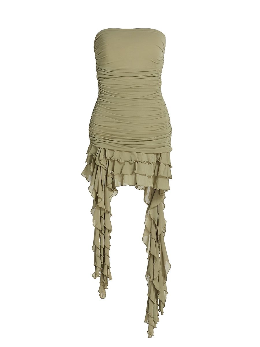 Women's Ginara Ruched Ruffled Strapless Minidress - Elm - Size XL