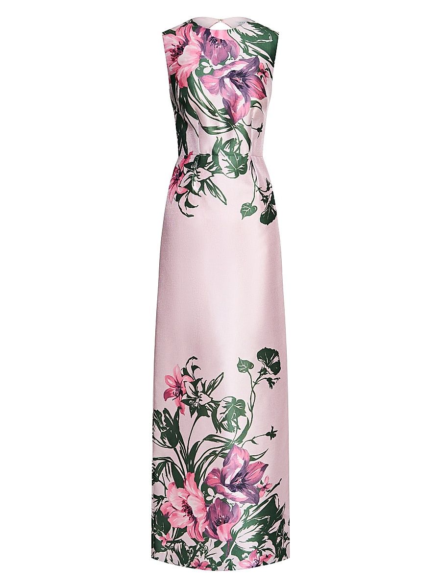 Women's Ayla Lily Satin Column Gown - Pink Pearl Multi - Size 14