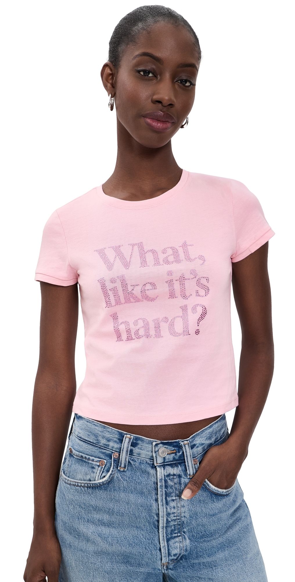 ALICE + OLIVIA Onie Embellished Baby Tee Pink Lemonade XL