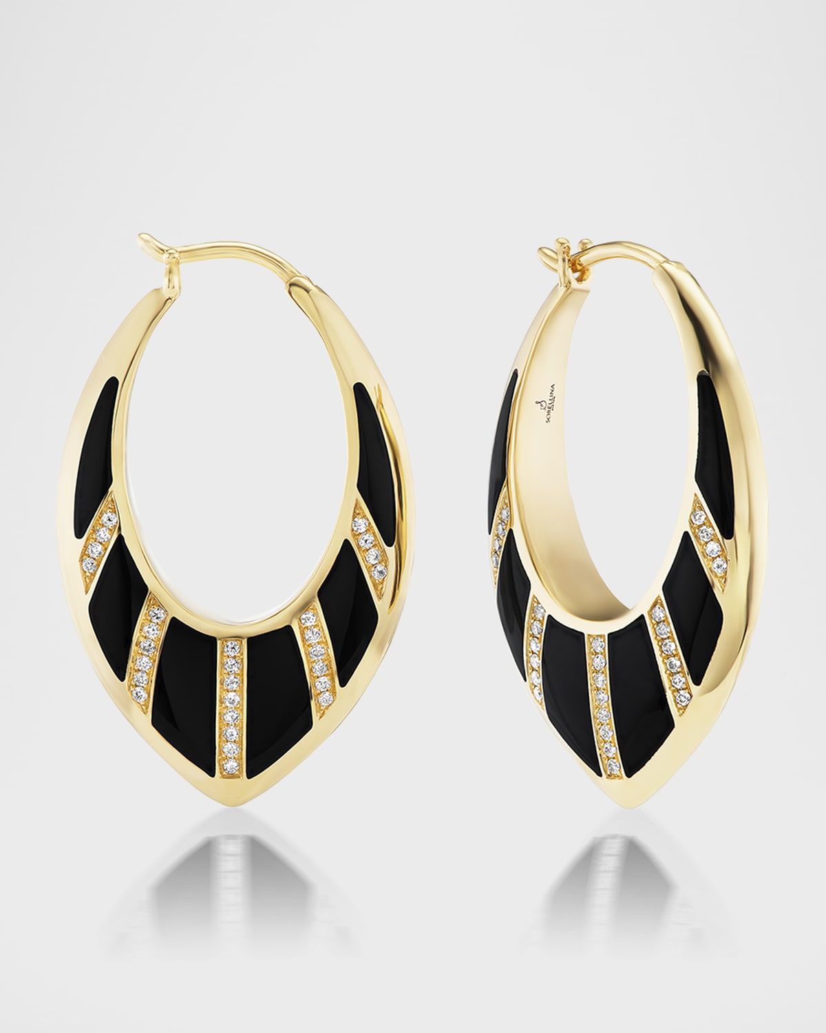 18K Yellow Gold Onyx and Diamond Pave Earrings