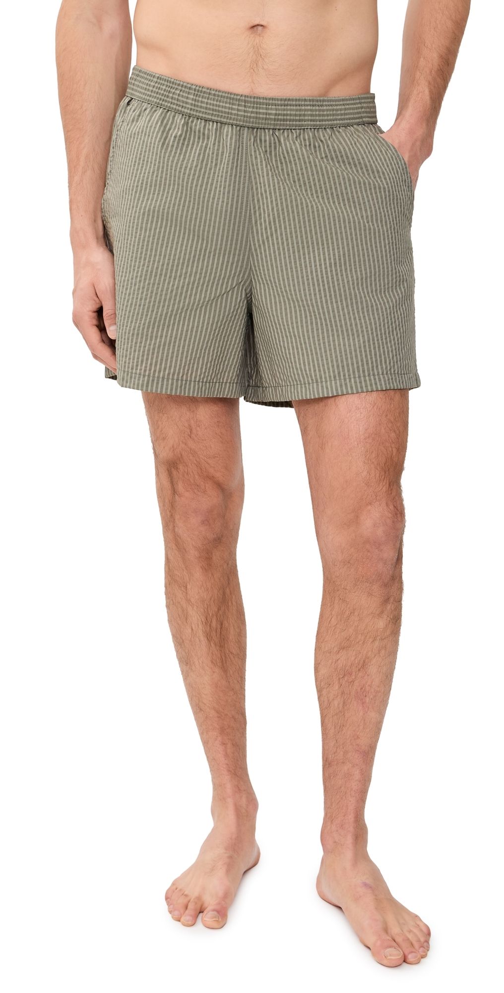 Bather Fossil Seersucker Modern Swim Trunks 4.75 Grey M