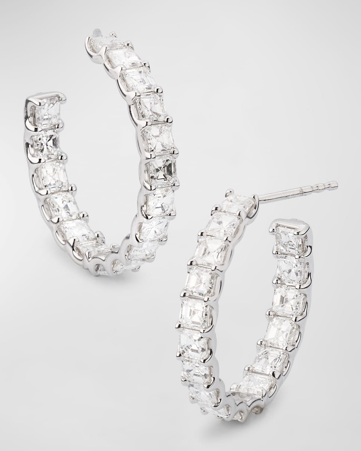18K White Gold Inside Out Diamond Hoop Earrings, 5.10tcw, 1"L