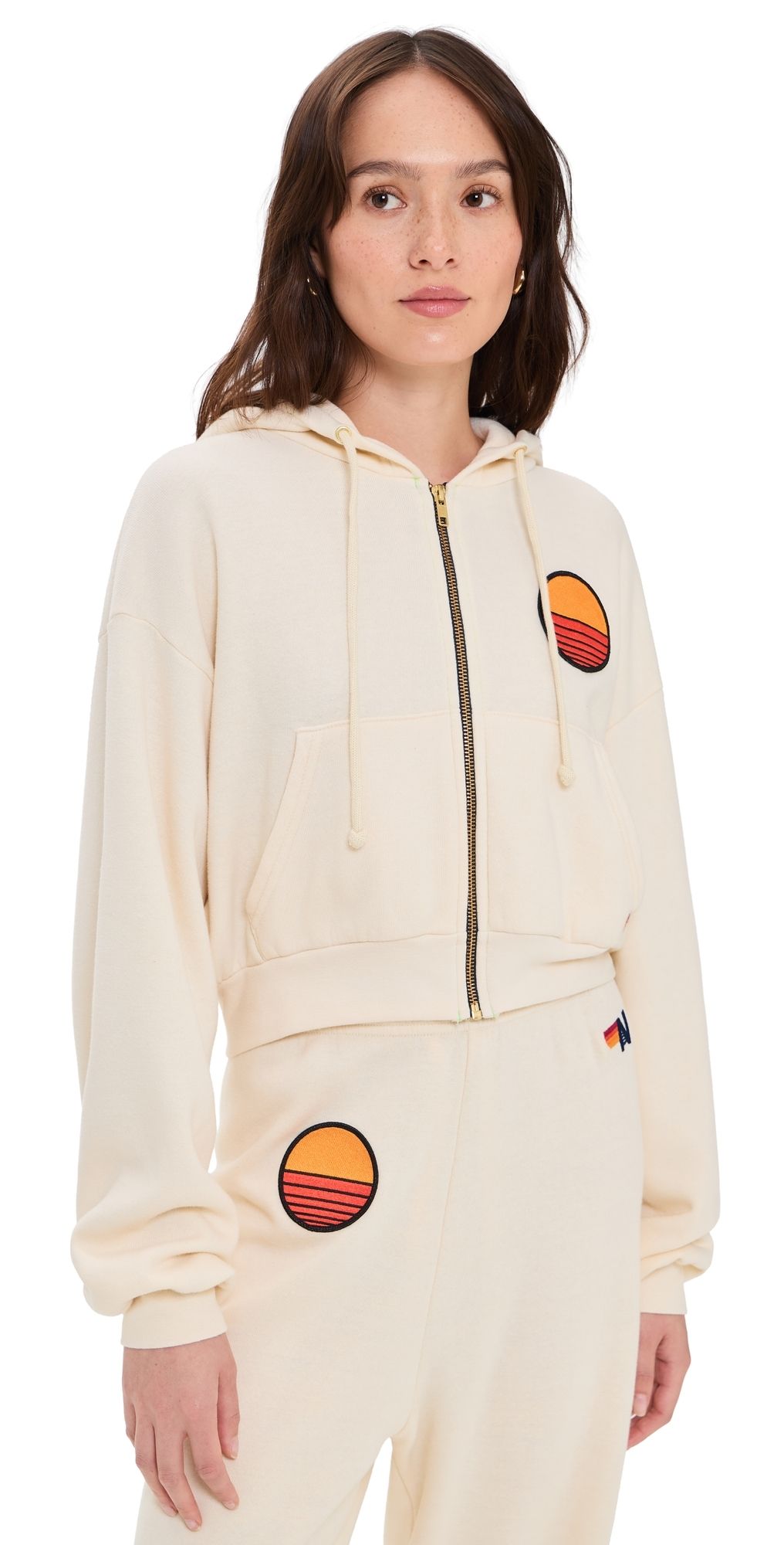 Aviator Nation Sunset Patch Relaxed Cropped Hoodie Vintage White XL