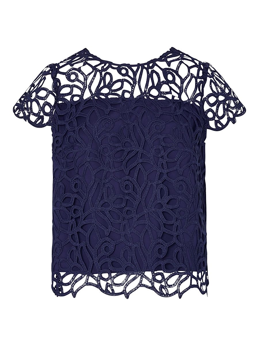 Women's Baby Curled Lace Top - Navy - Size Small