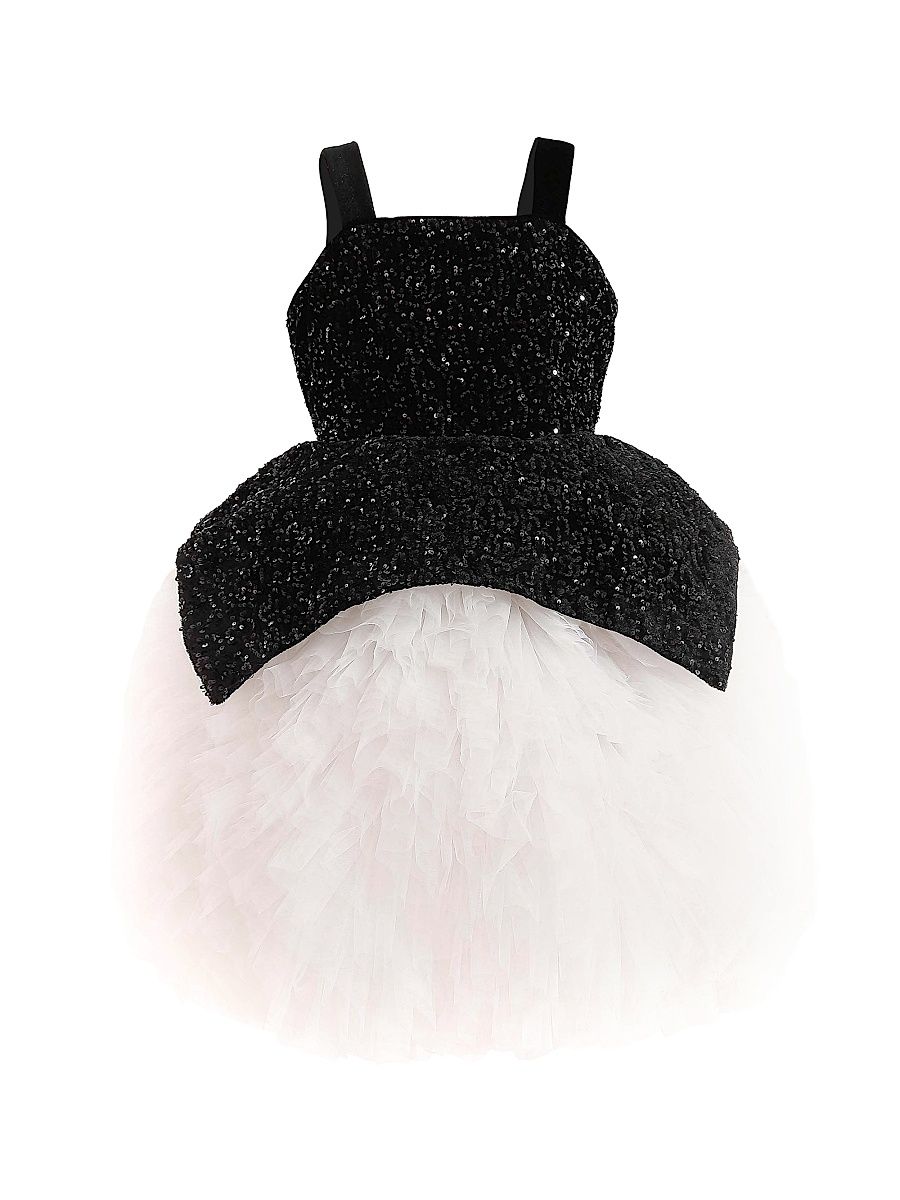 Little Girl's & Girl's Glitter Tulle Celebration Dress - Black - Size 9