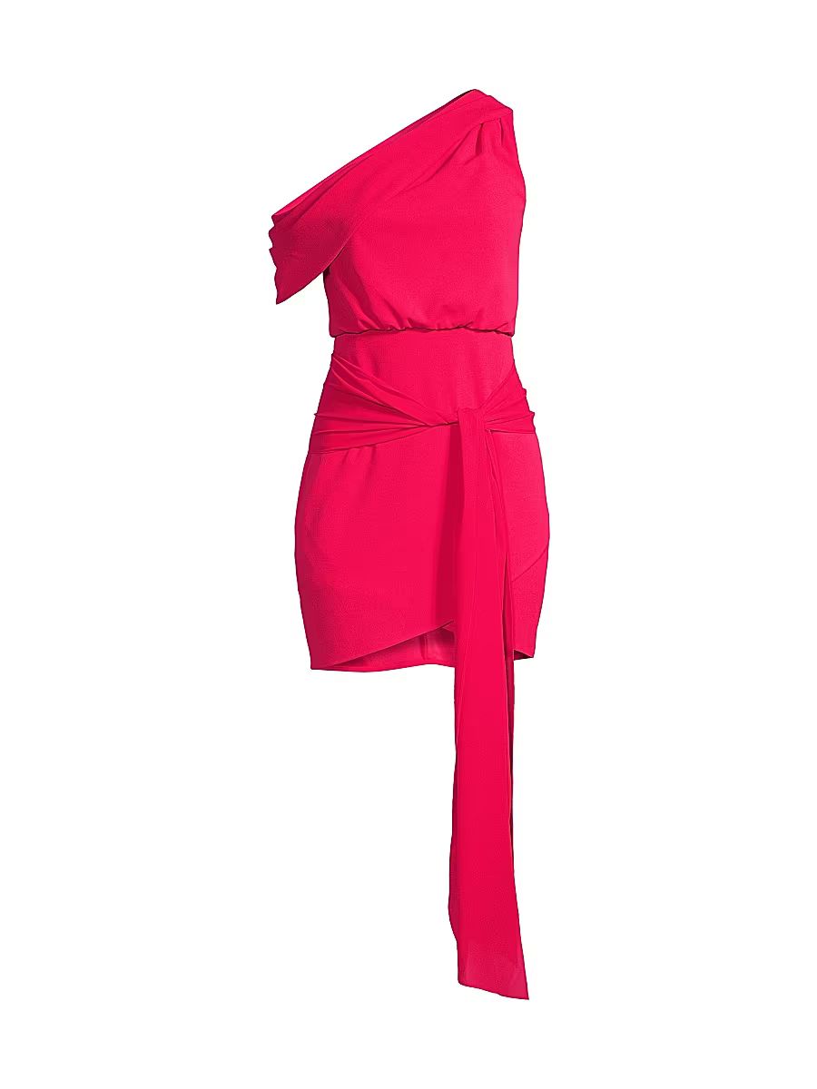 Women's Asymmetric Stretch Crepe Tie-Waist Minidress - Raspberry - Size 12
