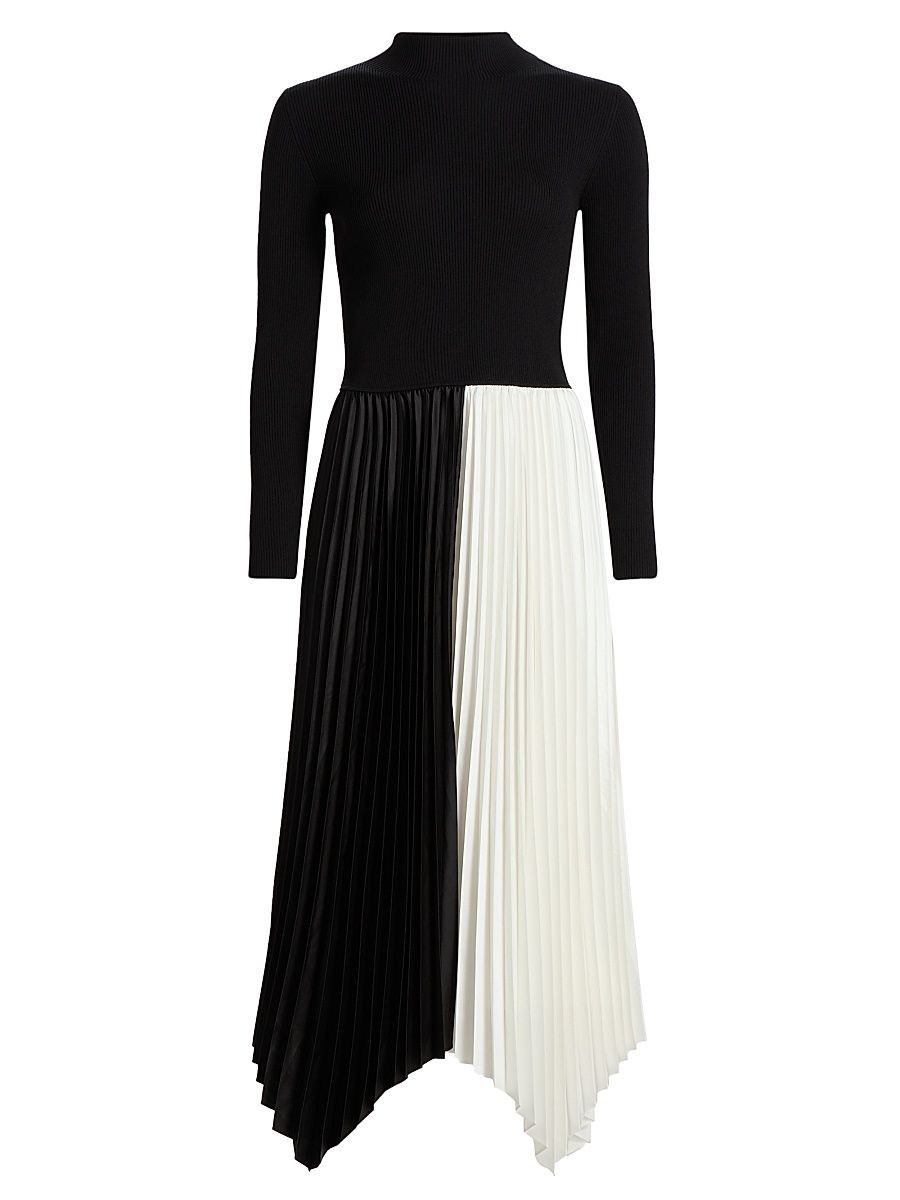 Women's The Elsa Mixed-Media A-Line Midi-Dress - Noir And White Bottom - Size Medium