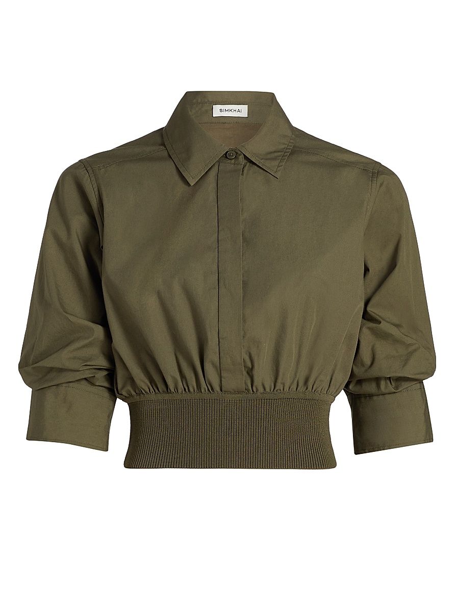 Women's Stiles Cotton Crop Shirt - Fern - Size XL