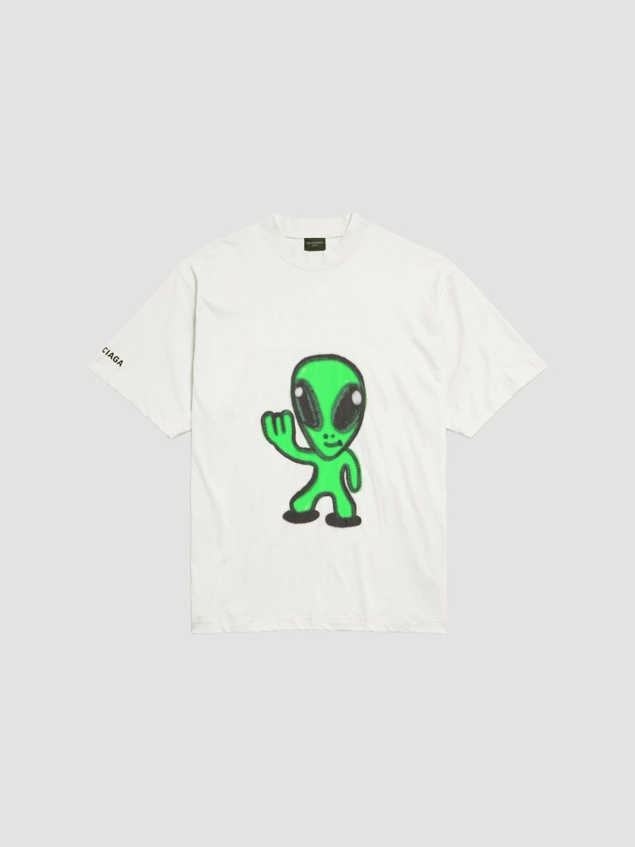 Balenciaga Men's Hi There + Dripley T-Shirt Medium Fit - Dirty White - Size XL