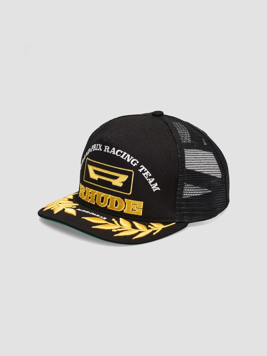 Rhude Men's Rhude Racing Panel Trucker Hat - Black Yellow