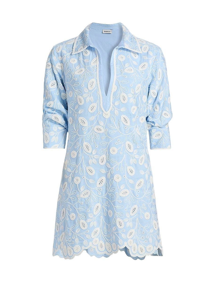 Women's Freya Embroidered Linen-Blend Minidress - Tidepool Multi - Size XS