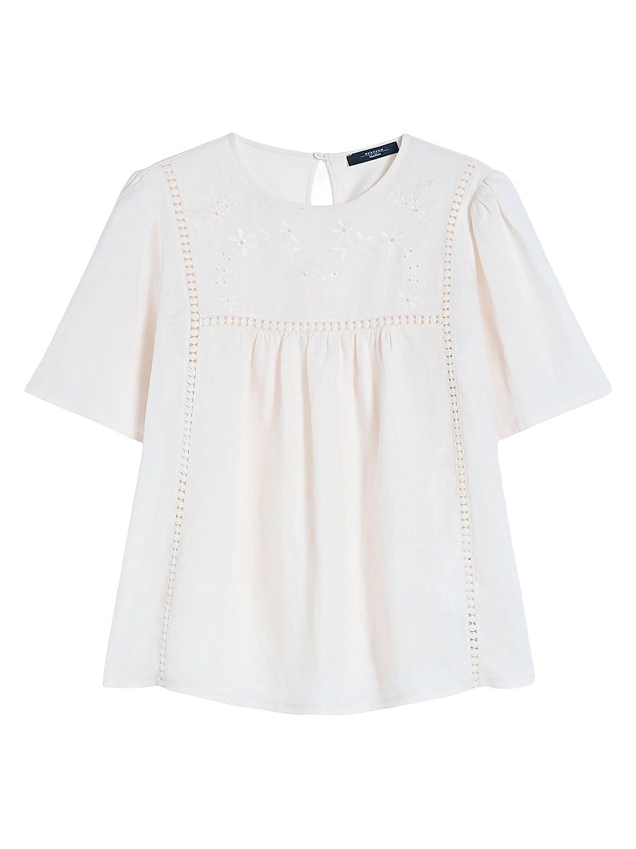 Women's Linen Canvas and Stretch Jersey Top - Ecru - Size XL