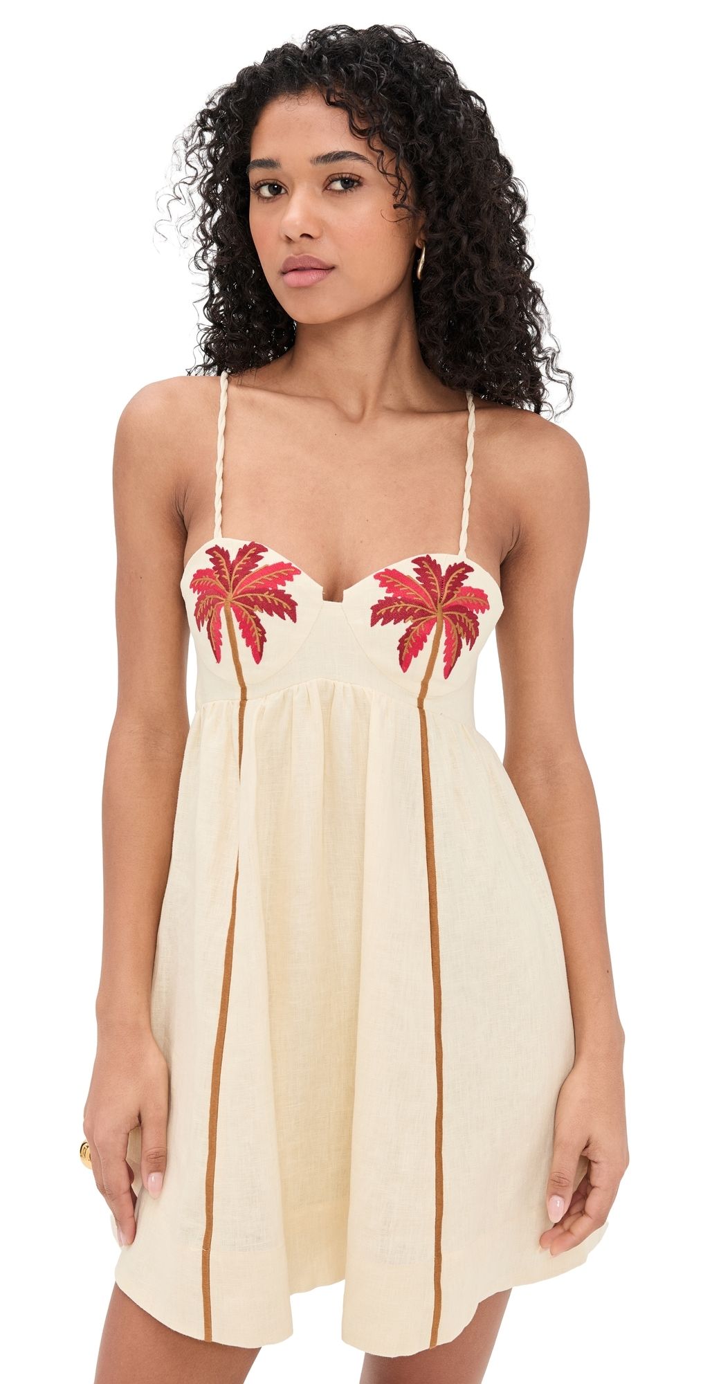 FARM Rio Coconut Tree Embroidered Mini Dress Sand S