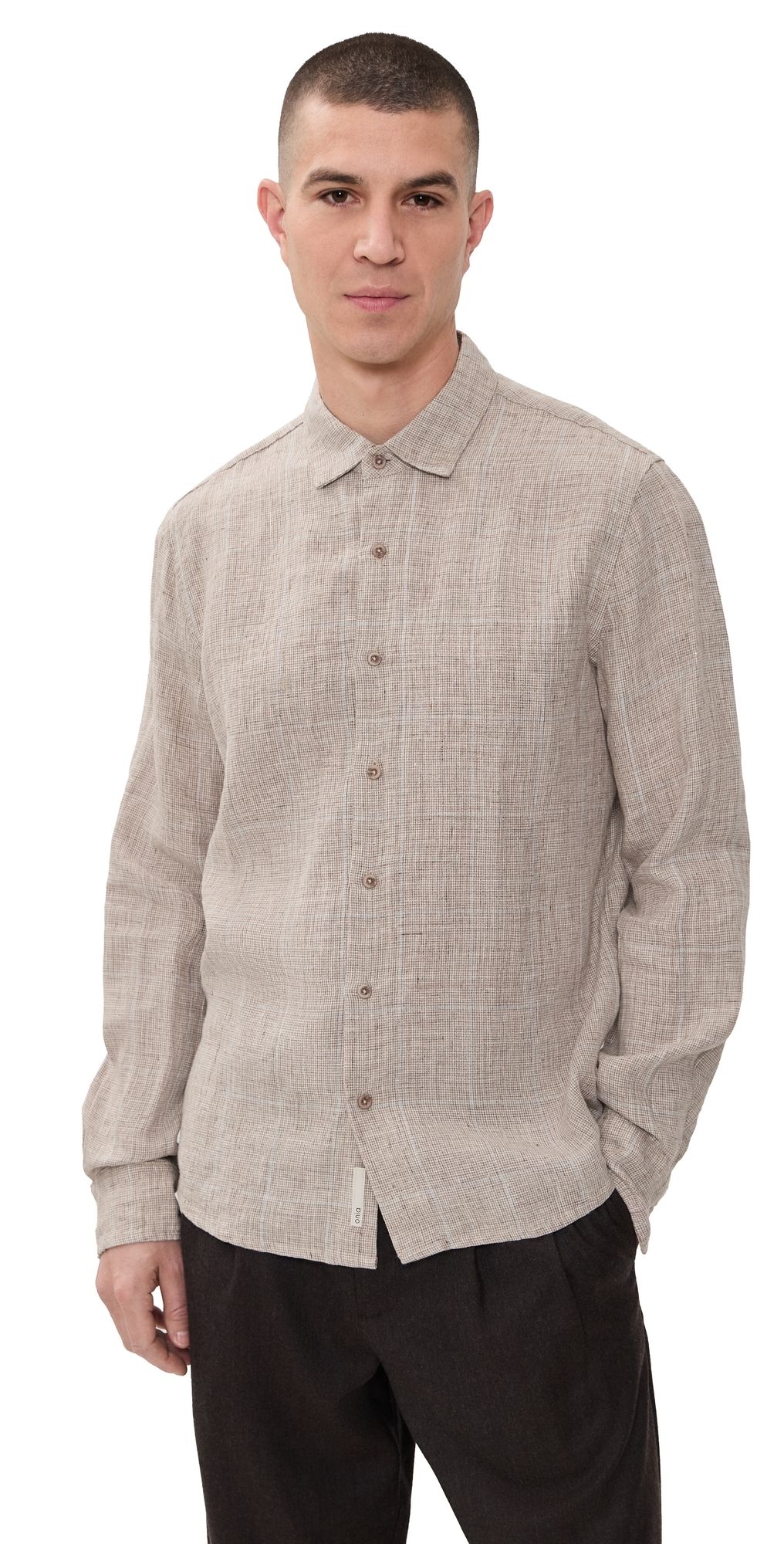 Onia Linen Long Sleeve Shirt Brown Multi XL