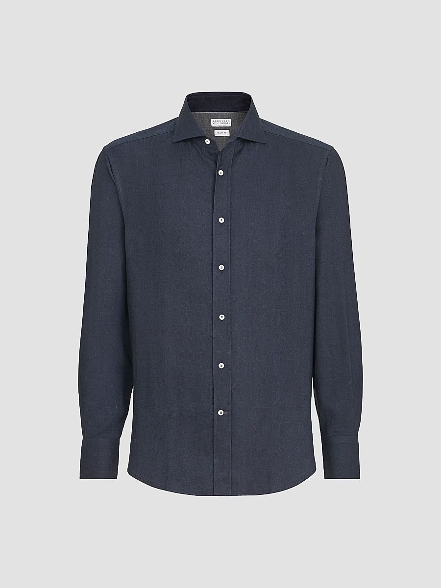 Men's Stretch Cotton Chevron Flannel Shirt with Spread Collar - Navy Blue - Size XXXXL