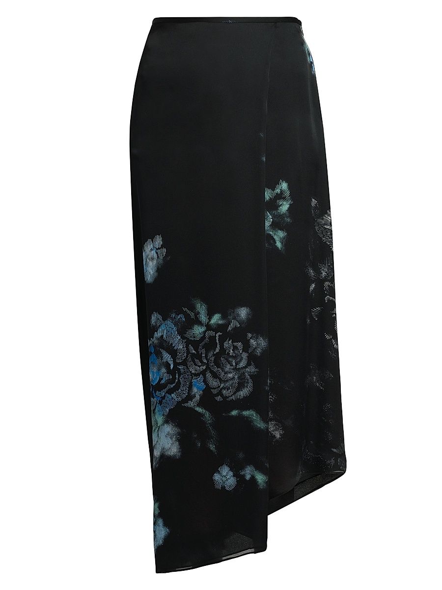 Women's Floral Silk Asymmetric Maxi Skirt - Black Beauty - Size 4