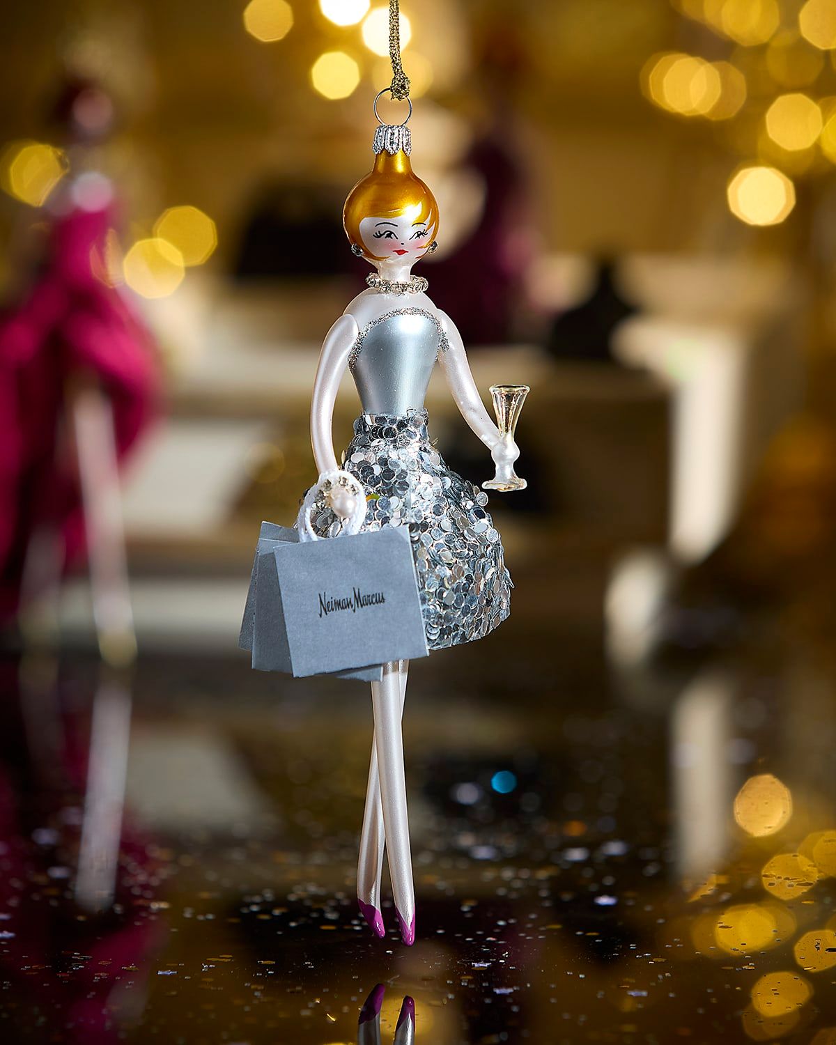 Fashionista in Silver Party Dress Christmas Ornament